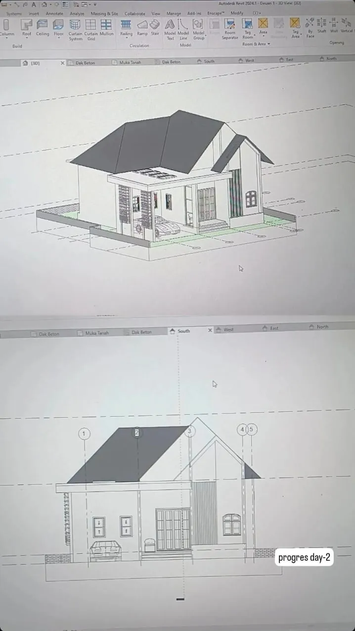 Rumah 1 lantai · Model 3D & tampak